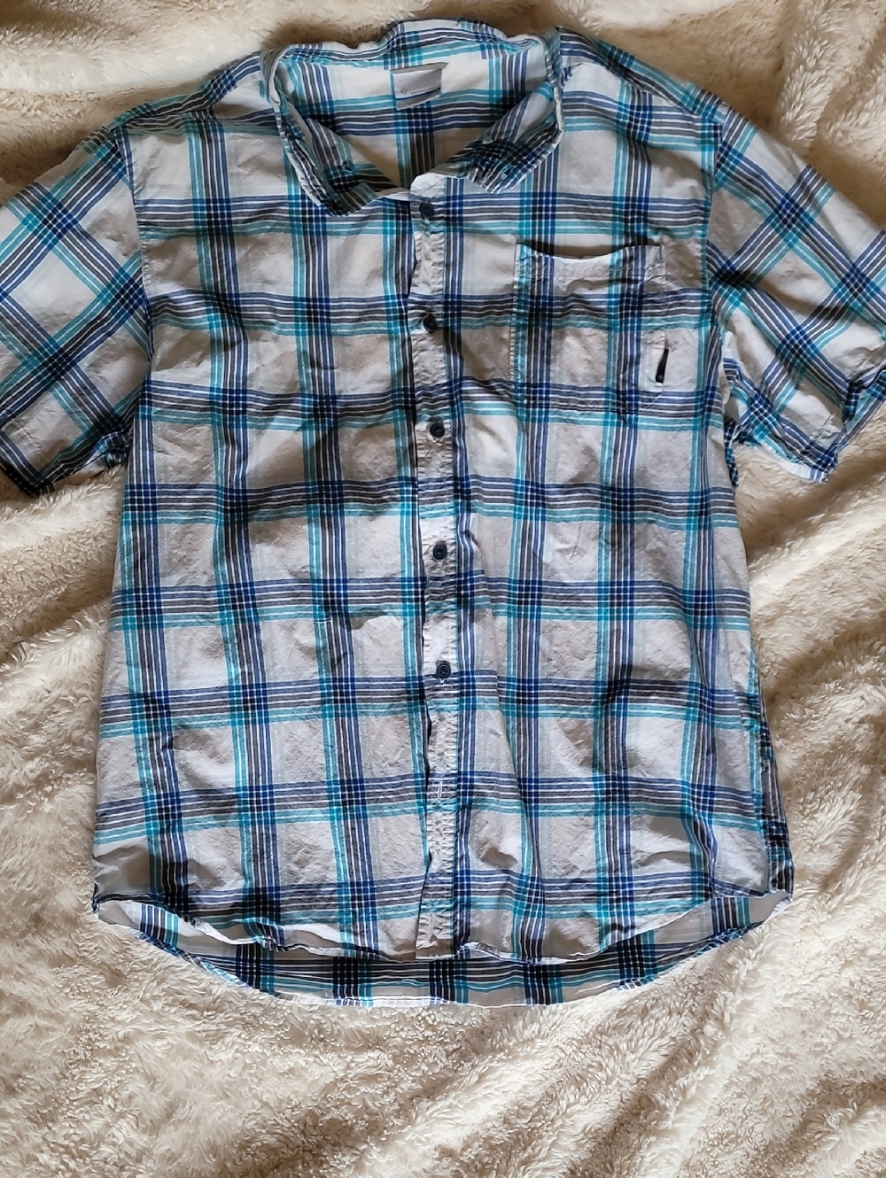 Men's Columbia Blue Plaid Short-Sleeve Button-Up Shirt